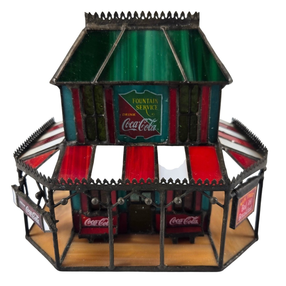 Vintage 1997 Coca-Cola Franklin Mint Stained Glass Victorian Hotel Christmas